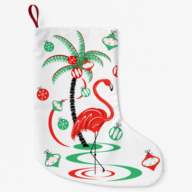 Red Christmas Flamingo Baubles double sided Small Christmas Stocking (Front)