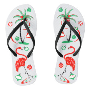 Red Christmas Flamingo Baubles flip flops