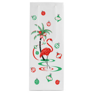 Red Christmas Flamingo Baubles gift bag wine