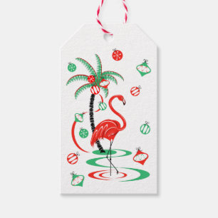 Red Christmas Flamingo Baubles gift tag portrait