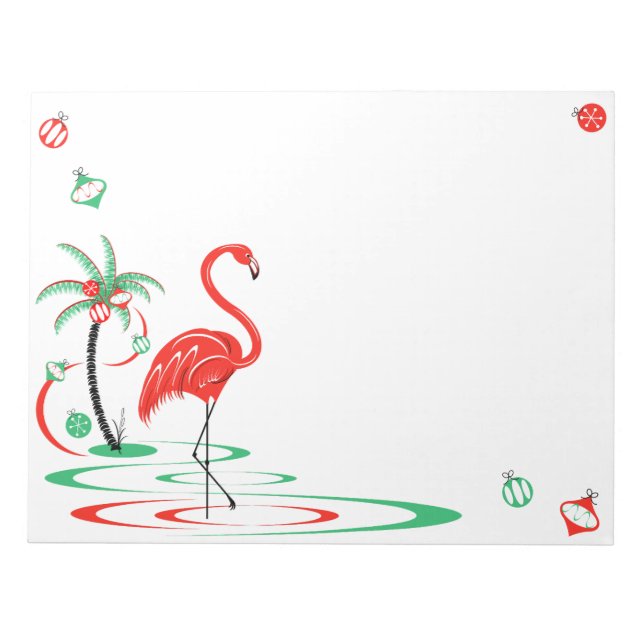 Red Christmas Flamingo Baubles landscape Notepad (Front)