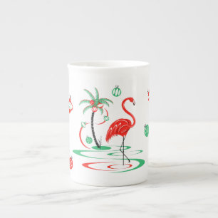 Red Christmas Flamingo Baubles mug bone china