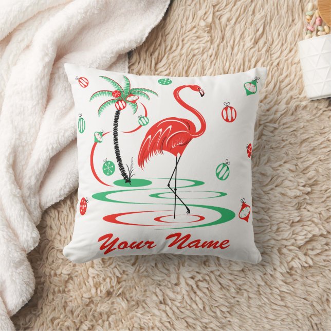 Red Christmas Flamingo Baubles Name square Cushion (Blanket)