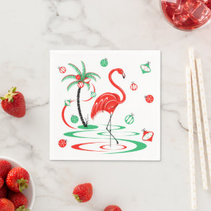 Red Christmas Flamingo Baubles napkin paper