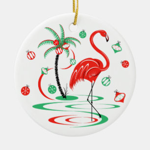 Red Christmas Flamingo Baubles ornament round