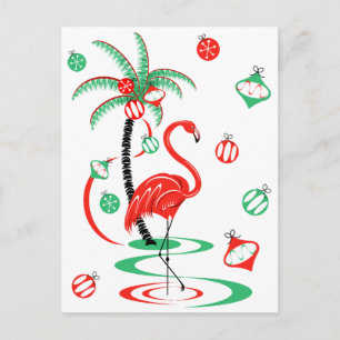 Red Christmas Flamingo Baubles postcard portrait