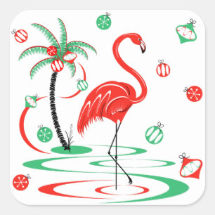 Red Christmas Flamingo Baubles square Square Sticker