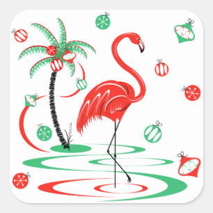 Red Christmas Flamingo Baubles square Sticker