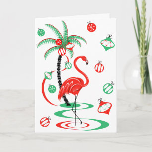 Red Christmas Flamingo Baubles Text greetings card