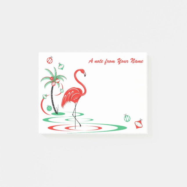 Red Christmas Flamingo Baubles Text horizontal Post-it Notes (Front)