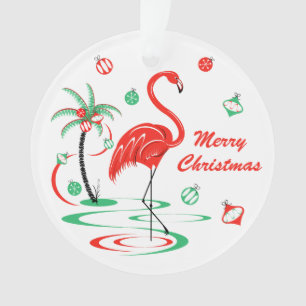 Red Christmas Flamingo Christmas acrylic round Ornament