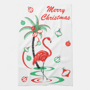 Red Christmas Flamingo Christmas kitchen towel