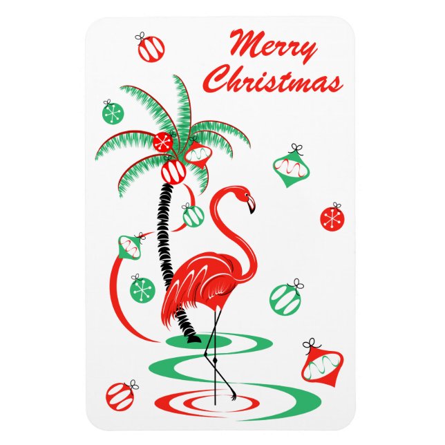 Red Christmas Flamingo Christmas portrait Magnet (Vertical)