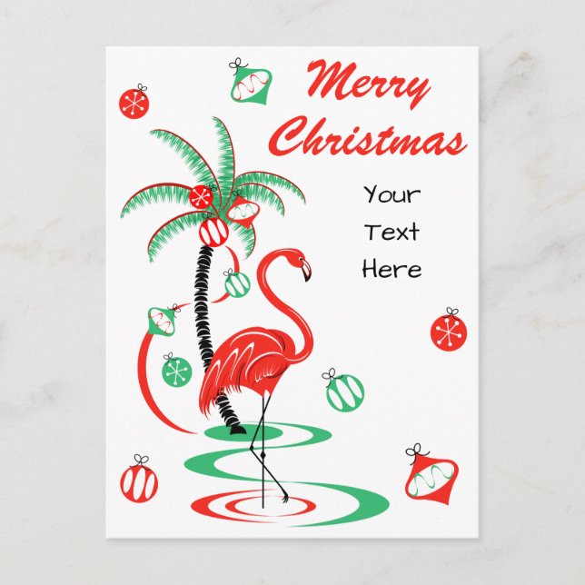 Red Christmas Flamingo Christmas Text portrait Holiday Postcard (Front)