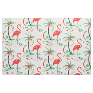Red Christmas Flamingo fabric large pattern