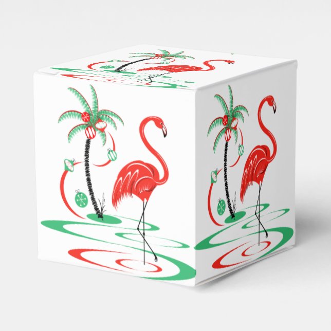 Red Christmas Flamingo favour box classic (Front Side)