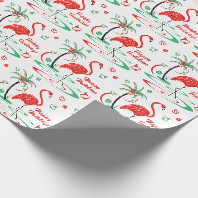 Red Christmas Flamingo Happy Holidays gift wrap (Corner)