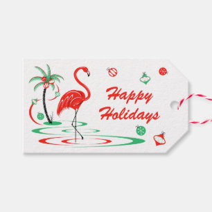 Red Christmas Flamingo Happy Holidays landscape Gift Tags