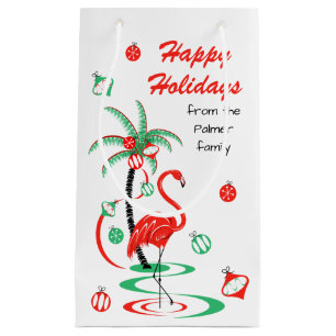 Red Christmas Flamingo Happy Holidays Text small Gift Bag