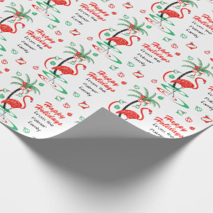 Red Christmas Flamingo Happy Holidays Text Wrapping Paper