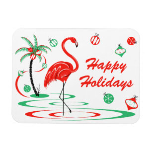 Red Christmas Flamingo Holidays horizontal Magnet