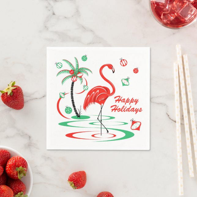 Red Christmas Flamingo Holidays napkin paper (Insitu)