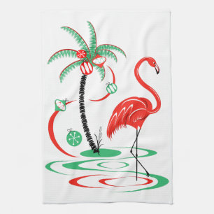 Red Christmas Flamingo kitchen towel