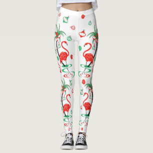 Red Christmas Flamingo leggings