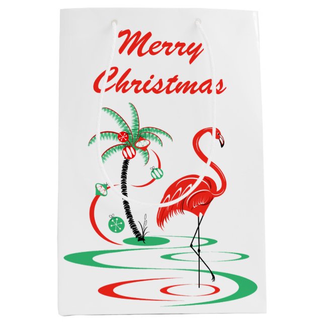 Red Christmas Flamingo Merry Christmas medium Medium Gift Bag (Front)