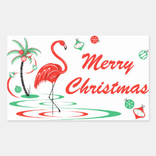 Red Christmas Flamingo Merry Christmas rectangle Rectangular Sticker