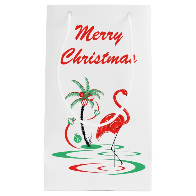 Red Christmas Flamingo Merry Christmas small Small Gift Bag (Front)