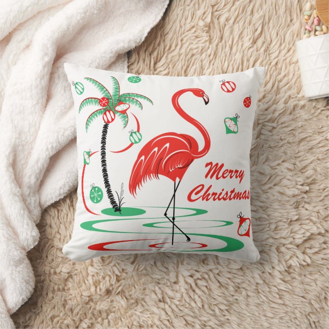 Red Christmas Flamingo Merry Christmas square Cushion (Blanket)