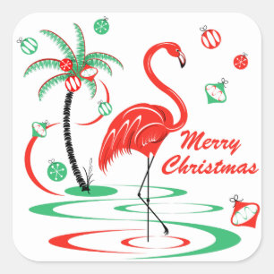 Red Christmas Flamingo Merry Christmas square Square Sticker