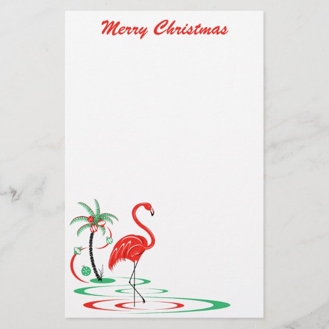 Red Christmas Flamingo Merry Christmas stationery (Front)