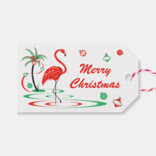 Red Christmas Flamingo Merry Christmas Text Gift Tags