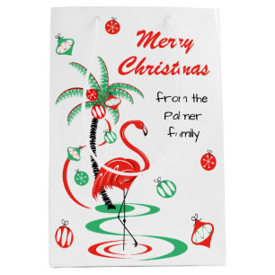 Red Christmas Flamingo Merry Christmas Text medium Gift Bag