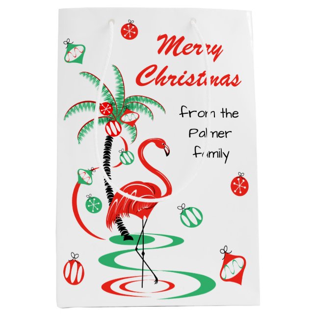Red Christmas Flamingo Merry Christmas Text medium Gift Bag (Front)