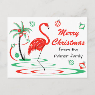Red Christmas Flamingo Merry Christmas Text Postcard