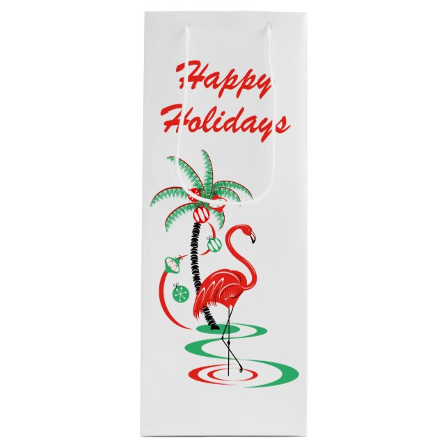 Red Christmas Flamingo Merry Christmas wine Wine Gift Bag (Front)