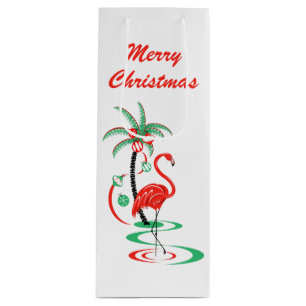 Red Christmas Flamingo Merry Christmas wine Wine Gift Bag