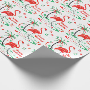Red Christmas Flamingo Merry Happy Holidays Wrapping Paper