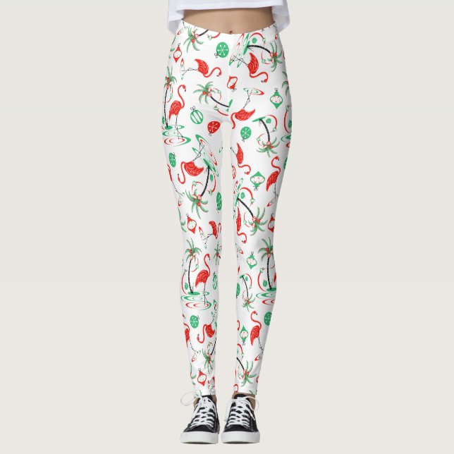 Red Christmas Flamingo Multi leggings (Front)