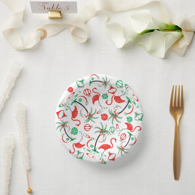 Red Christmas Flamingo Multi  Paper Plate (Wedding)