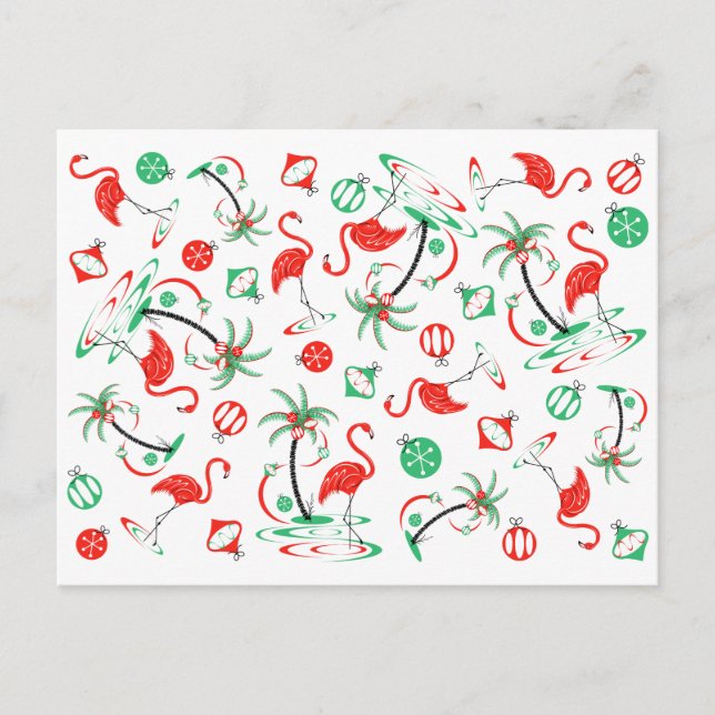 Red Christmas Flamingo Multi postcard (Front)