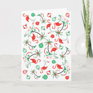 Red Christmas Flamingo Multi Text greetings card