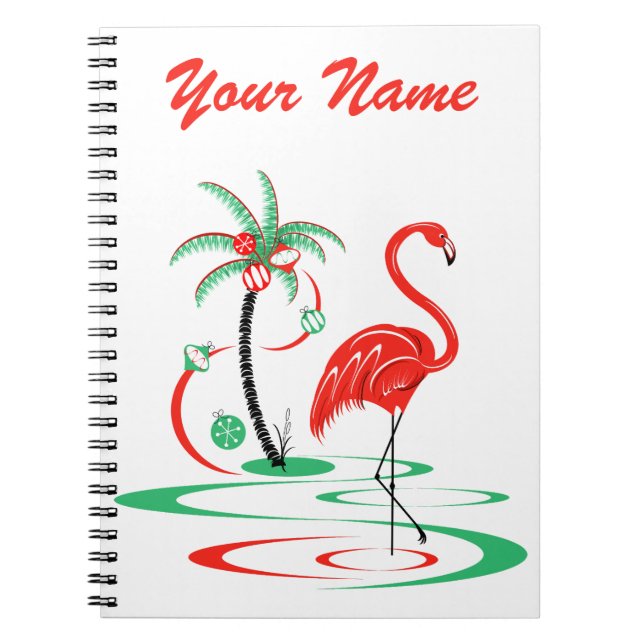 Red Christmas Flamingo Name notebook (Front)