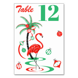 Red Christmas Flamingo table card portrait