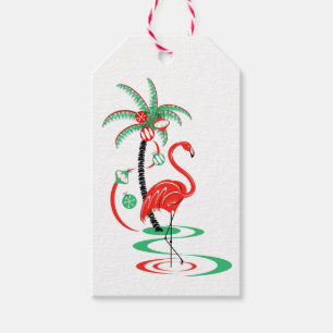 Red Christmas Flamingo Text portrait Gift Tags