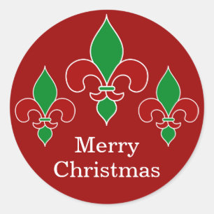Red Christmas Fleur de Lis Classic Round Sticker