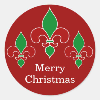 Red Christmas Fleur de Lis Classic Round Sticker